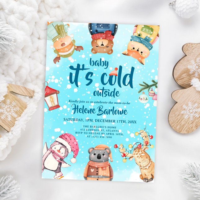Convites Chá de fraldas de inverno para animais de madeira (Cute Woodland Animals Winter Baby Shower Invitation)