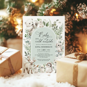 Convites Chá de fraldas de inverno para os animais verdes d