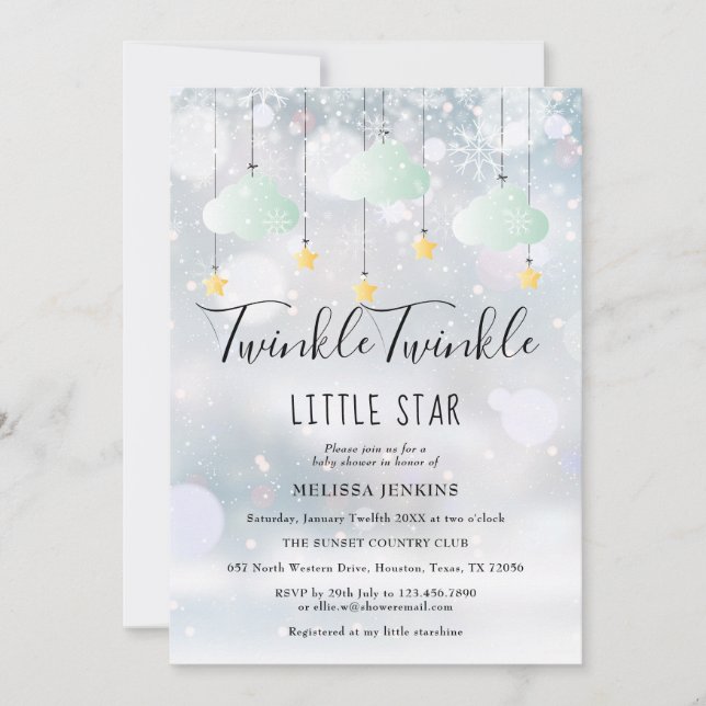 Convites Chá de fraldas De Inverno Twinkle Twinkle Little S (Frente)