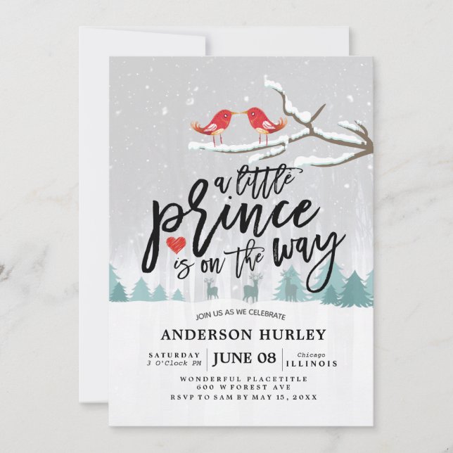 Convites Chá de fraldas de inverno, um pequeno príncipe est (Frente)