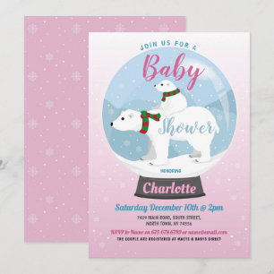 Convites Chá de fraldas de inverno Ursos Polares Neve Glob