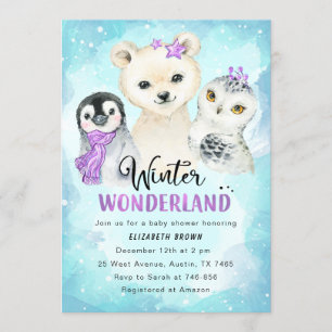 Convites Chá de fraldas de inverno Wonderland - Garota