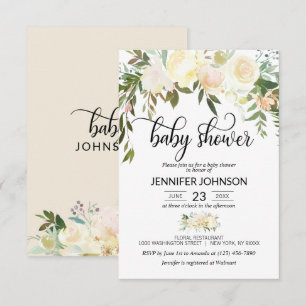 Convites Chá de fraldas de Ivory Floral de Creme Rosa Fluv