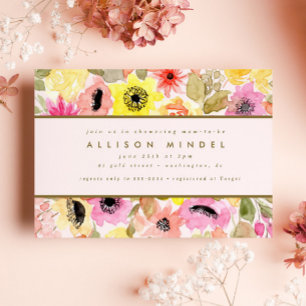 Convites Chá de fraldas de Jardim da Flor de Água Rosa-Cor-