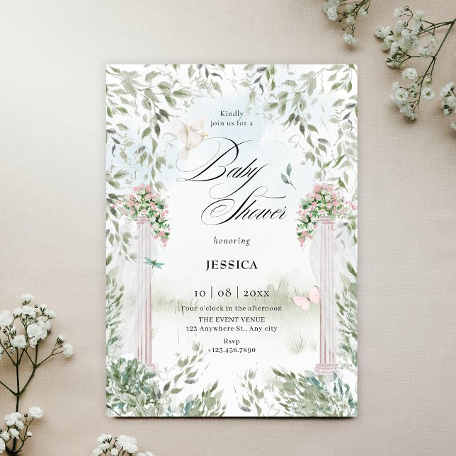 Convites Chá de fraldas de jardim de aquarelas (Criador carregado)