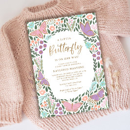 Convites Chá de fraldas de Jardim de Borboleta Elegante