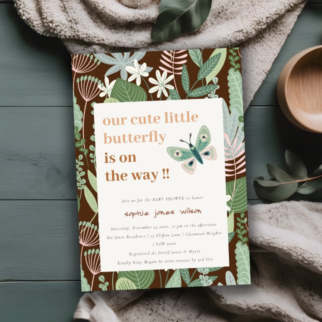 Convites Chá de fraldas de Jardim de Borboleta Retro do Des (Criador carregado)