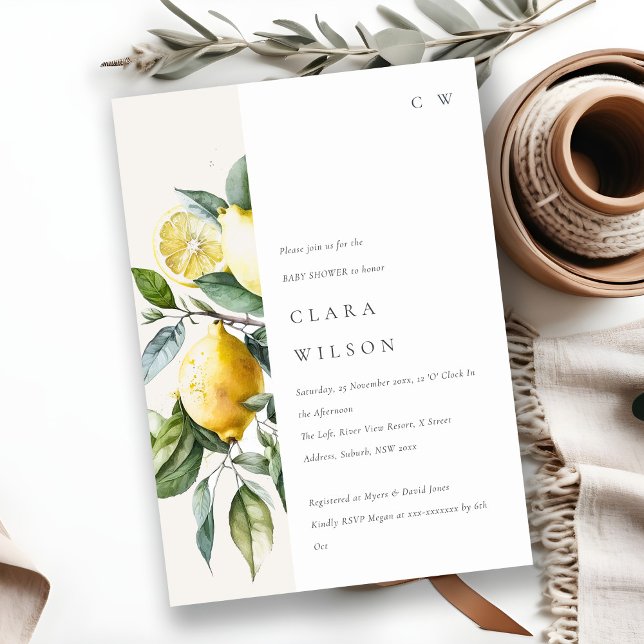 Convites Chá de fraldas de Jardim de Limão Amarelo Mínimo B (Criador carregado)