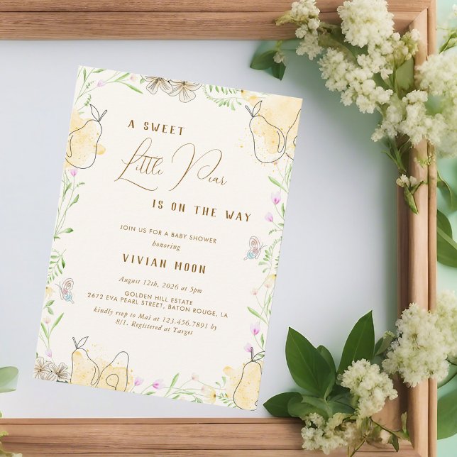 Convites Chá de fraldas de Jardim Floral de Pear de Aquarel (Criador carregado)