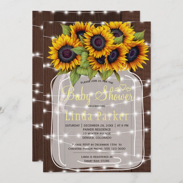 Convites Chá de fraldas de jarro de madeira rústica de cast (Frente/Verso)