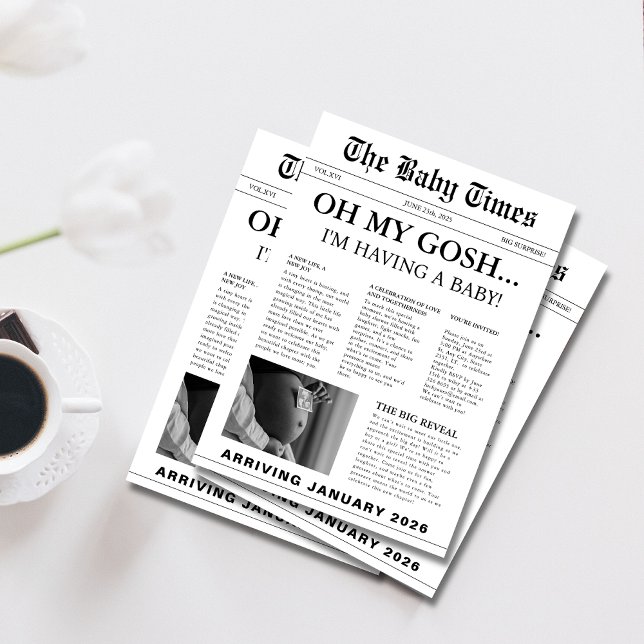 Convites Chá de fraldas de jornal moderno Elegante (Criador carregado)