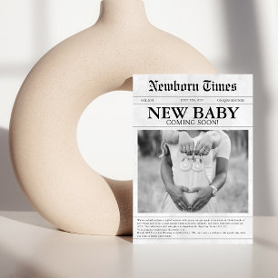 Convites Chá de fraldas de jornal preto e branco