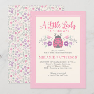 Convites Chá de fraldas de Ladybug Rosa