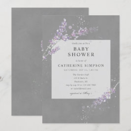 Convites Chá de fraldas de lavanda de Aquarela de cinza Ele