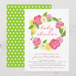 Convites Chá de fraldas de Lemon Floral Wreath Polkadot Gir
