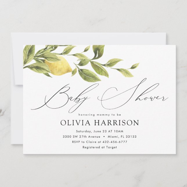 Convites Chá de fraldas de limão (Frente)
