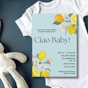Convites Chá de fraldas de limão, Bebê do Ciao, Tema Italia