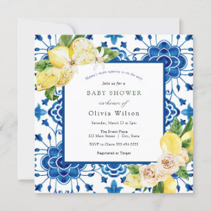 Convites Chá de fraldas de limão de aperto principal da mam