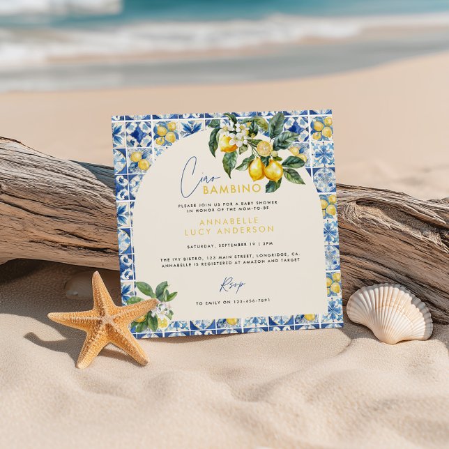 Convites Chá de fraldas de limão grego Ciao Bambino (Criador carregado)