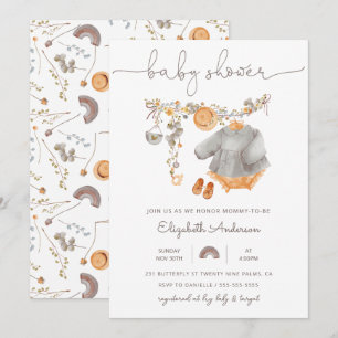 Convites Chá de fraldas de Linha de Fechamento da Baby Girl