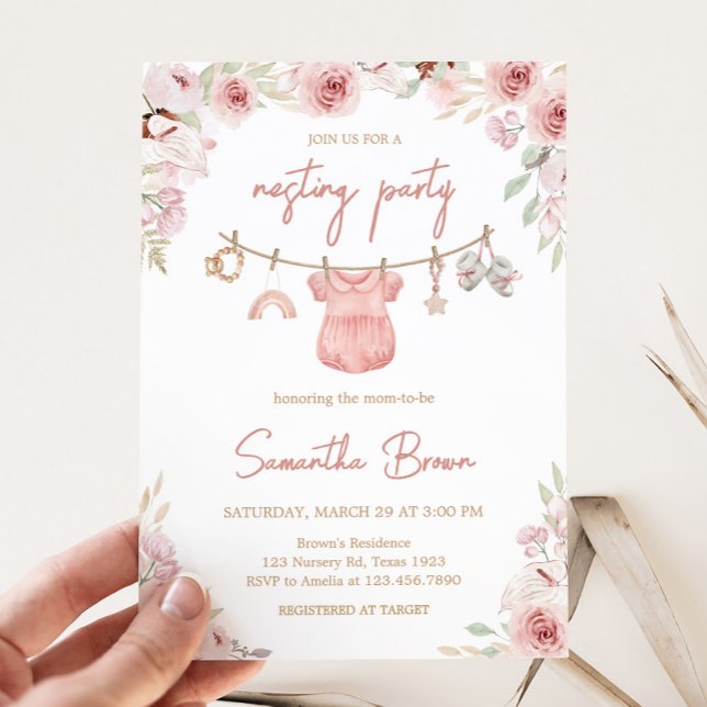 Convites Chá de fraldas de Linha de Fechamento do Boho (Boho Clothesline Baby Shower Invitation)