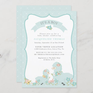 Convites Chá de fraldas de Llama de Menino Azul