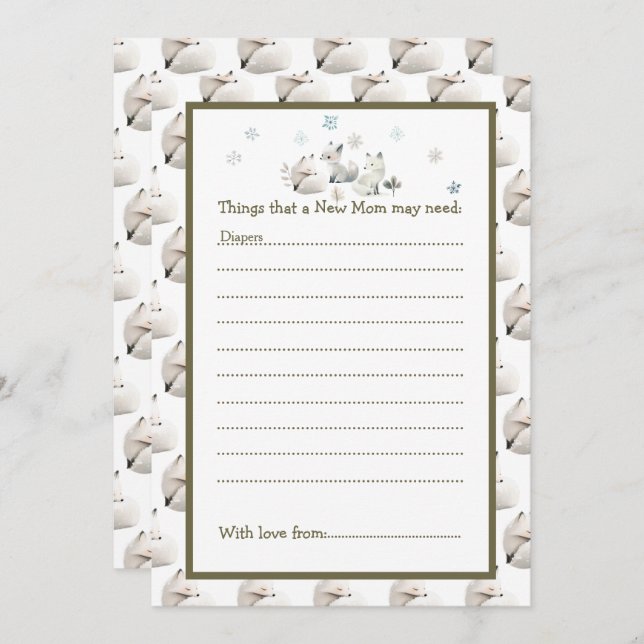 Convites Chá de fraldas de Lobo Ártico de Inverno Cujo Inve (Frente/Verso)