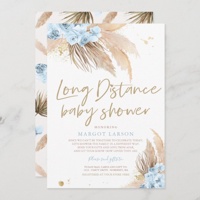 Convites Chá de fraldas de longa distância Boêmia de Grama  (Frente/Verso)