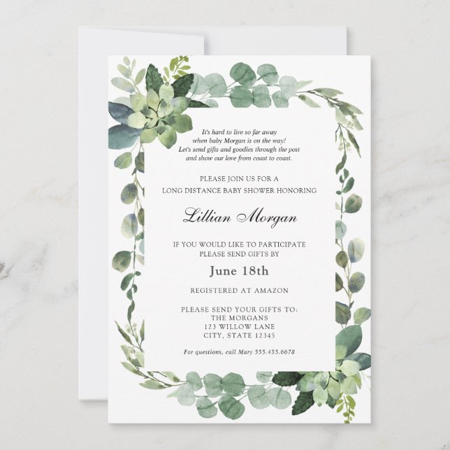 Convites Chá de fraldas de longa distância por e-mail (Frente)