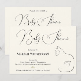 Convites Chá de fraldas de Lover de Gata Elegante Preto e C