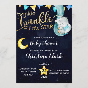 Convites Chá de fraldas de Lua e Estrelas do Elefante Twink