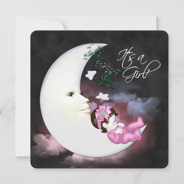 Convites Chá de fraldas de lua rosa doce (Frente)