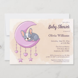 Convites Chá de fraldas de Lua Rosa-Rosa-Pinta-Cãozinho Fra