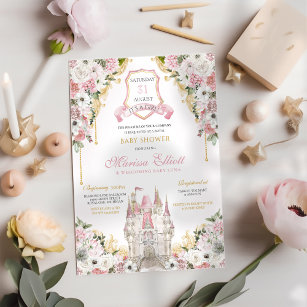 Convites Chá de fraldas de luxo Rosa-Rosa da Princesa Real