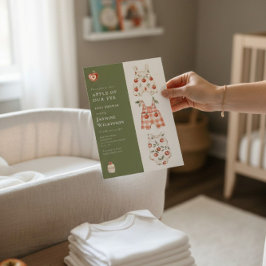 Convites Chá de fraldas de Maçã de Aquarela Verde e Vermelh