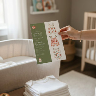 Convites Chá de fraldas de Maçã de Aquarela Verde e Vermelh