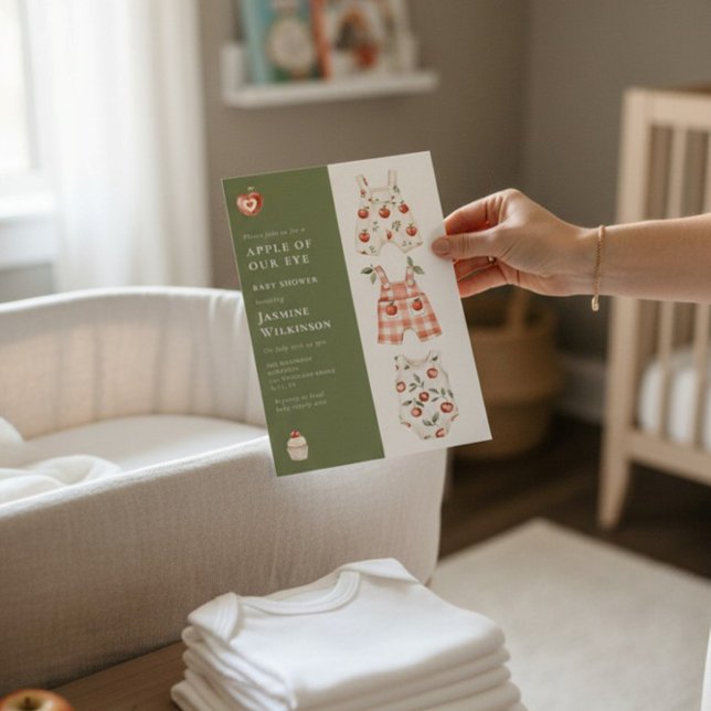 Convites Chá de fraldas de Maçã de Aquarela Verde e Vermelh (Criador carregado)