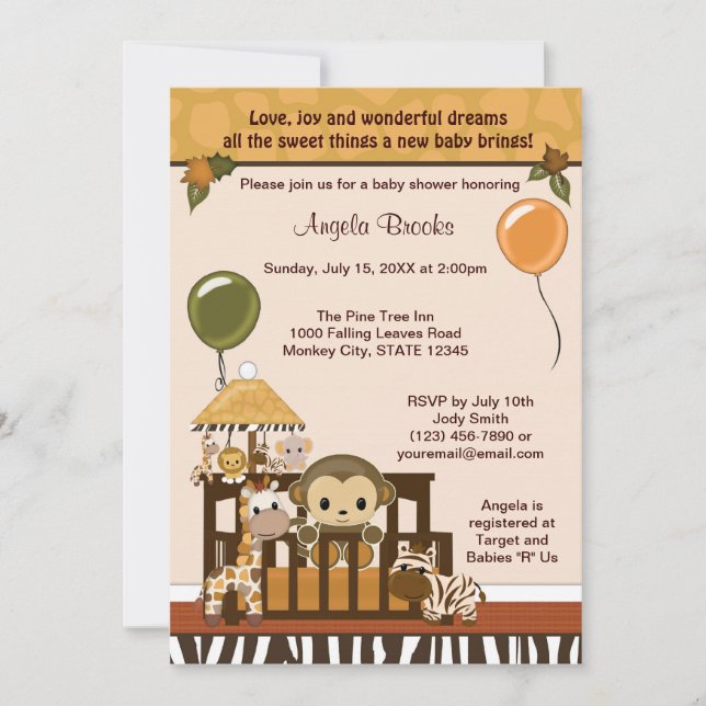 Convites Chá de fraldas de MACAQUI - outono Selva Safari (Frente)