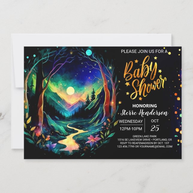 Convites Chá de fraldas de Madeira Elegante (Frente)