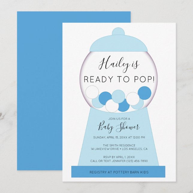 Convites Chá de fraldas de Máquina Azul de Menino Moderno (Frente/Verso)