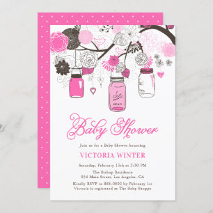 Convites Chá de fraldas de Mason Jars, Pink-Quente