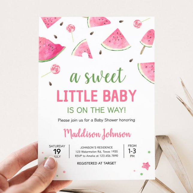 Convites Chá de fraldas De Melancia De Bebê Doce (Watermelon Sweet Little Baby Shower Invitation)