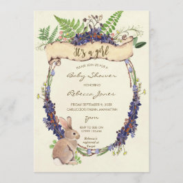 Convites chá de fraldas de menina coelho de coelho