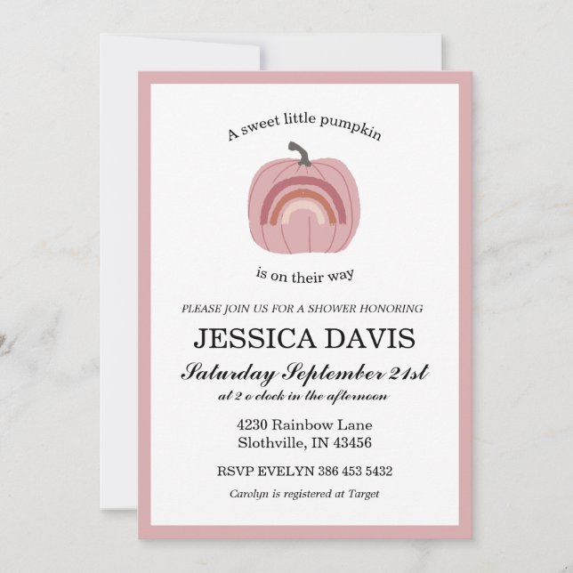 Convites Chá de fraldas de Menina de Abóbora (Frente)