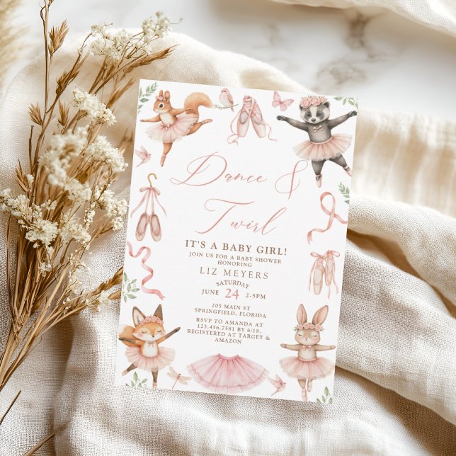 Convites Chá de fraldas de Menina de Ballerinas Animal (Criador carregado)