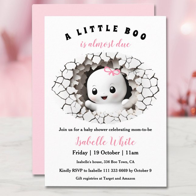 Convites Chá de fraldas de Menina de Boo Pequim (Little Boo Peeking Halloween Girl Baby Shower Invitation)
