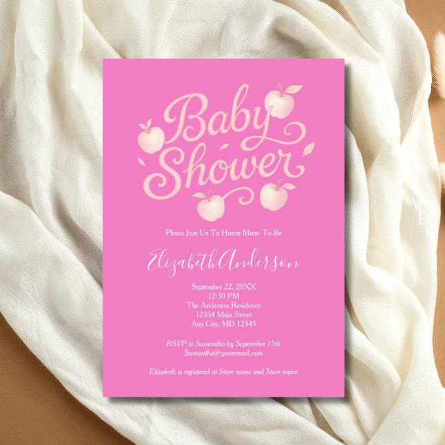 Convites Chá de fraldas de Menina de Maçãs Rosa (Pink Apple Baby Girl Baby Shower Invitation. Printed or Digital Download)