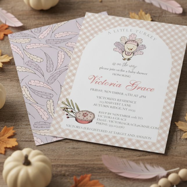 Convites Chá de fraldas de Menina de outono da Turquia (Cute Autumn Little Turkey Thanksgiving & November Baby Shower Invitations for Mother to Be for Fall)