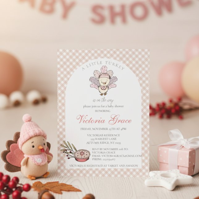Convites Chá de fraldas de Menina de outono da Turquia (Cute Autumn Little Turkey Thanksgiving & November Baby Shower Invitations for Mother to Be for Fall)