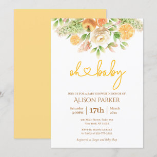Convites Chá de fraldas de Menina Elegante Floral de Citru